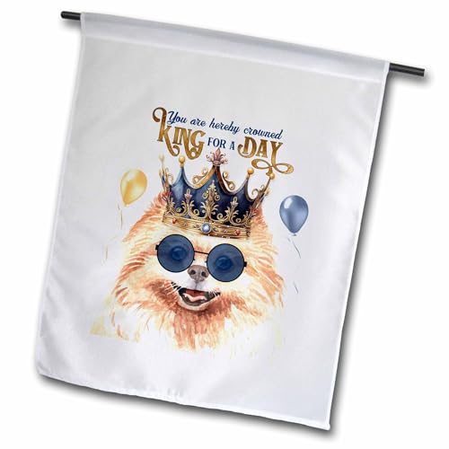 3dRose Pomeranian Dog in a Crown and Sunglasses Dads Birthday King for a Day - Flags (fl-382853-2)