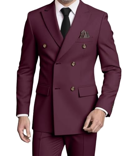 Suits for Men Slim Fit 2 Piece, Mens Double Breasted Suit Tuxedo for Men Wedding Business Prom Formal Suits