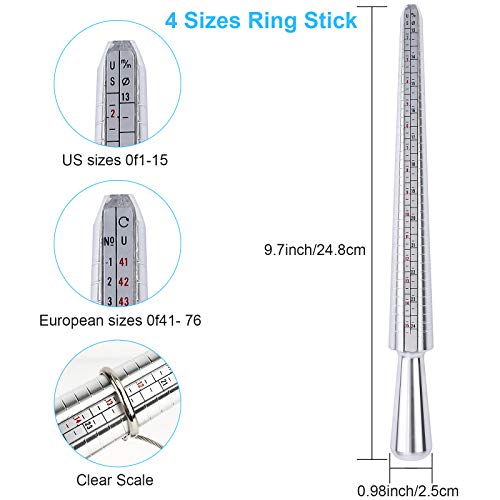 Ring Sizer Measuring Tool, Aluminum Ring Mandrel, 27 Pcs Premium Metal Ring Measurement Tool, Mens Womens Finger Gauge, 4 Sizes Ring Stick, 4 Pcs Polishing Cloth, Us Ring Sizing Kit, By Uubaar #TOP1