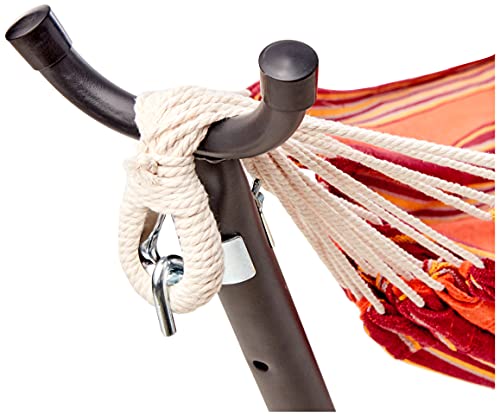 Image of Amazon Basics Double Hammock with 9-Foot Space Saving Steel Stand and Carrying Case, 2 Person, 450 lb Capacity, Sunset Orange Stripe, 110 inch x 47 inch x 43 inch, Outdoor