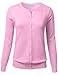 FLORIA Women Button Down Crew Neck Long Sleeve Soft Knit Cardigan Sweater BABYPINK M