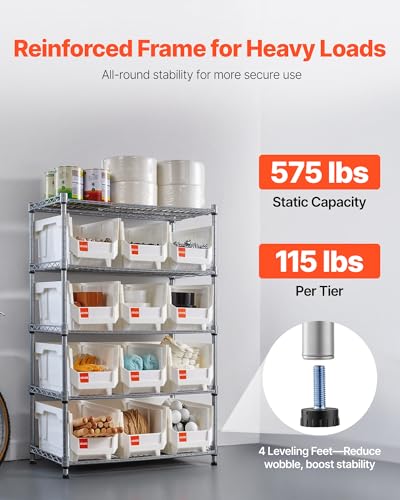 Image of VEVOR 5-Tier Rolling Bin Storage Rack, 12 Organizer Bins, Bin Rack Storage Steel Wire Shelving System with Wheels, Mobile Tool Organizer for Garage, Warehouse, Office, Restaurant, Classroom, Kitchen