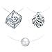 Produktbild Yumilok 925 Sterling Silber Damen Halskette Kette mit Anhänger Perle Zirkonia Solitär Strass Würfel Silberkette Modeschmuck Halsschmuck Schmuck Set für Frauen Mädchen