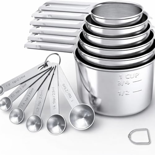 Image of Measuring Cups and Spoons Set (13 Pieces), 18 /8 Stainless Steel, Stackable, Engraved Marks, Dishwasher Safe, Kitchen Baking Tools