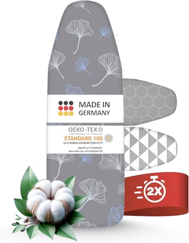 arteneur Ironing Board Cover 130 x 45 cm for Steam Generating Station – Made in Germany with Elastic Reservable Band, Thermo Reflect, Thick Foam and Fleece (L)
