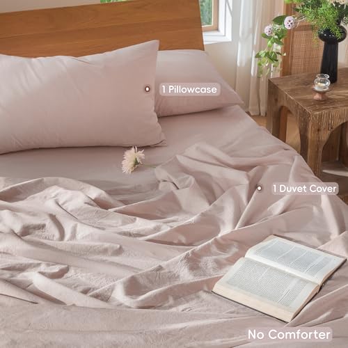 Image of MooMee Duvet Cover Set 100% Washed Cotton Linen Like Twin | Relaxed Linen-like Texture. Soft, Breathable & Long-lasting Comfort. Lightweight. Hidden Zipper with 8 Interior Corner Ties