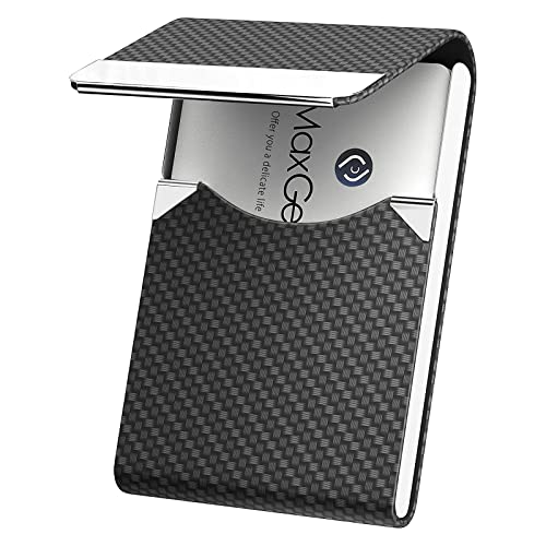 Business Card Holder Metal Business Card Case Pocket Card Holder for Women & Men Professional PU Leather Business Card Holders RFID Blocking Name Card Holder Case with Magnetic Clasp Black Carbon