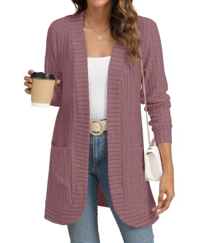 Image of YSYOKOW Cardigan Sweaters for Women Long Sleeve Open Front with Pockets | Long Cardigans for Women Lightweight Soft Casual Dressy Loose Fit Cardigan Sweater with Pockets for Work and Office