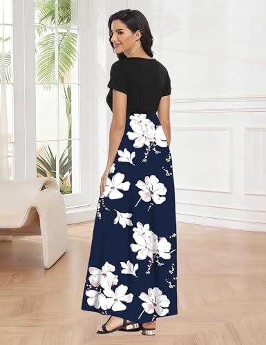 Image of Lacavocor Womens Short Sleeve Maxi Dresses Empire Waist Long Dress