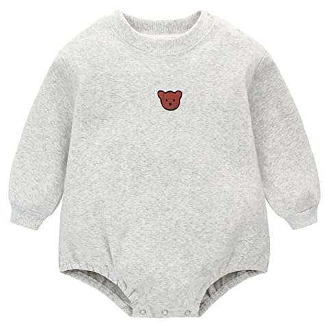 famuka Baby Romper Sweatshirt Cotton Spring Autumn Clothes Boys Girls One Piece Bodysuit (Grey, 6-9 Months) Cover