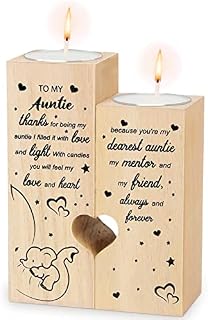 Auntie Gifts Heart-shaped Candlestick Holders,Wooden Candle Holder Set,Birthday Decoration Gifts for Auntie from Niece and Nephew(to Auntie)