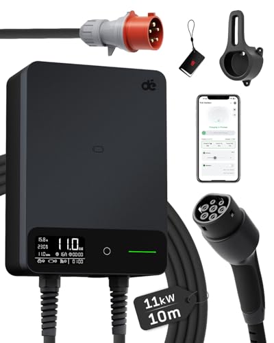 dé Wallbox 11kW mit APP, 10m Typ 2 Ladekabel mit Kabelhalter, 3-Phasen EV-Ladegerät (6-16A, 400V), â€¦ – Miniatur
