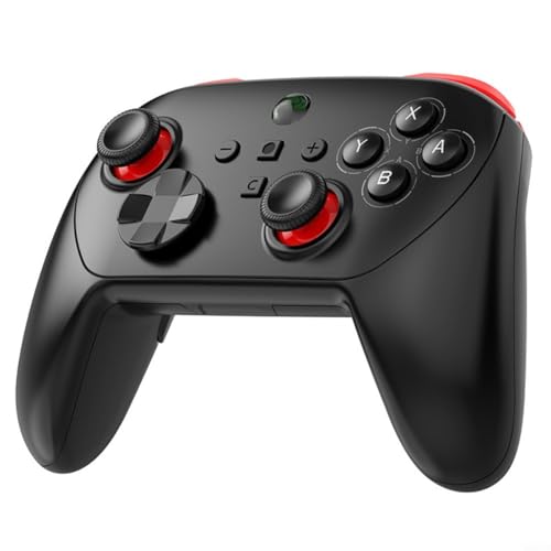 HEIBTENY Kabelloser Bluetooth-kompatibler Game-Controller für PC für Nintendo Switch-Modelle, Dual-Hall-Effekt-Joysticks, One-Klick-Screenshot (Schwarz und Rot)