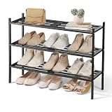 SONGMICS Zapatero de 3 Niveles, Bambú, Estantería, Apilable