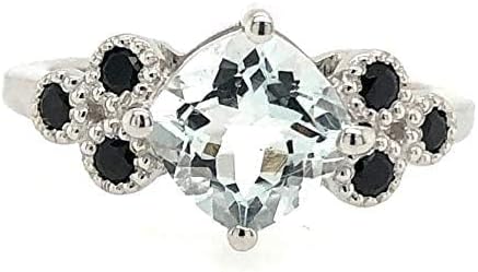 Natural 1ct Aquamarine, Blue Sapphire 925 Solid Sterling Silver Engagement Ring Size 6, 7, 8, 9