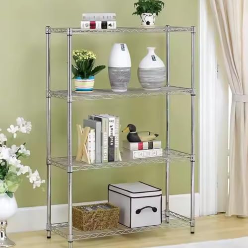 Image of Premium Heavy-Duty 4-Tier Chrome Metal Wire Storage Rack Shelf Organizer | Adjustable Multipurpose Freestanding Shelving Unit for Home, Office, Kitchen | Size 14 inch D x 30 inch W x 55 inch H Inch