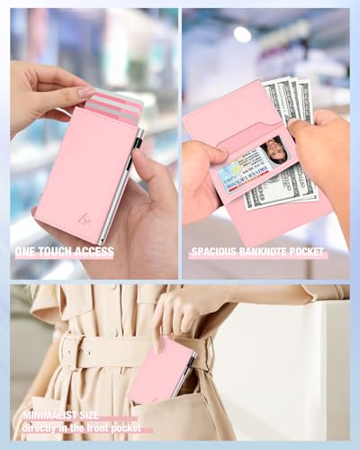Image of dwnkove Womens Wallet Card Holder - Pop Up Aluminum Case, Premium Flexible Leather, Smart Wallet for Women, RFID Blocking, Slim, Minimalist, Front Pocket - 9-14 Card Capacity | ID Window | Cash Slot