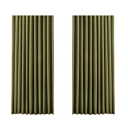 Ayoiow Fenster Blickdicht, Thermovorhang Kälteschutz Mit Ösen, Chenille Thermovorhang 2Er Set, Dunkelgrün, 132X229CM