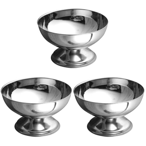 Image of DOITOOL Stainless Steel Salad Cups 3.93X3.93X7.67 Inch Metal Dessert Bowls for Ice Cream Snacks Fruit Serving Set of 3 Reusable Footed Bowls for Home Kitchen