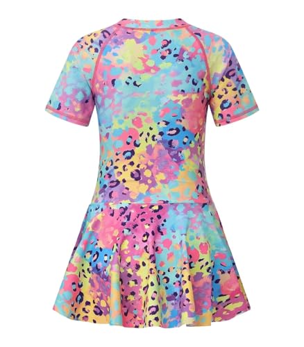Image of Girls One Piece Swimsuits Bathing Suit for Kids Girls Summer Swim Dress Short Sleeve Swimwear 3-16 Years