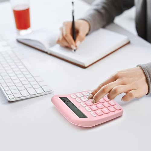 Image of Calculator, 12 Digit Adding Machine with Big Buttons, Large LCD Display, Office Desk Calculator, Pink