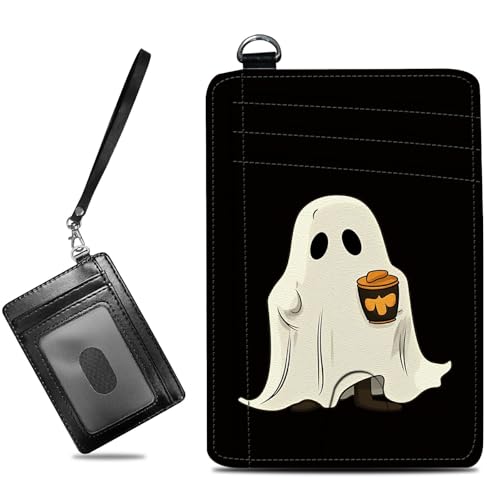 Image of Small Travel Wallets, Coffee Ghosts Slim Minimalist Front Pocket Wallet with Wristlet, RFID Blocking PU Leather Credit Card Holder with ID Window Change Purse for Men Women