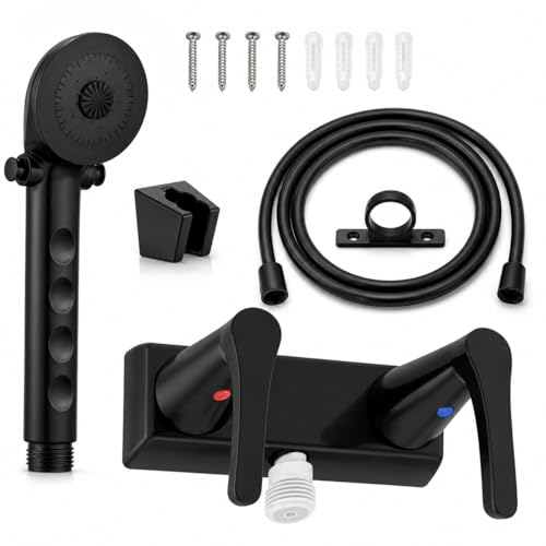 Adando RV Shower Faucet with Head and Hose: 4 Inch 2-Hole Camper Shower Faucet with 59 Hose - ABS Shower Valve Diverter for RV Camper Motorhome Travel Trailer Indoor Outdoor Use