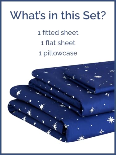 Image of Kids Twin Size Starry Bed Sheets - 3 Piece Kids Starry Sheet Set - Celestial Night Bedding - Ultra-Soft, Cute & Cozy - Breathable & Machine Washable - Navy Bed Set for Boys, Girls, Teens & Toddlers