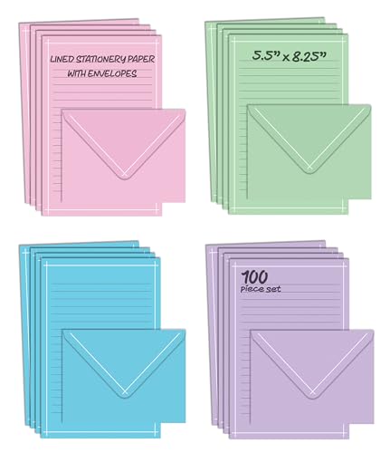 Better Office Products Mini Stationery Set, 100 Piece Set (50 Lined Sheets + 50 Matching Envelopes),...