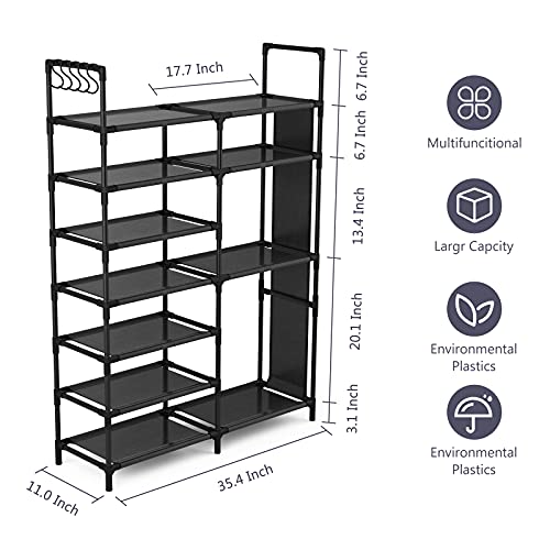 VTRIN Shoe Rack Shoe Organizer 7 Tier Shoe Rack for Entryway 22-26 Pairs Shoe and Boots shelf Organizer Storage Organizer Durable Metal with Side Hanging Shoe Pockets for Closet and Bedroom Black - Thumbnail 5