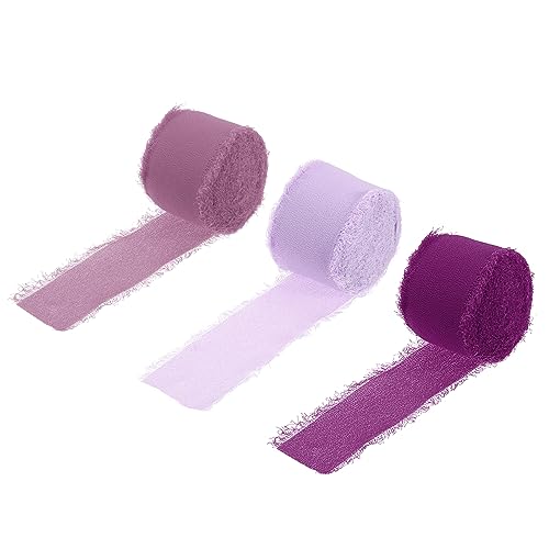 uxcell Chiffon Ribbon 1.5" x 8 Yard, Handmade Fringe Ribbon, Light Purple/Purple/Dark Purple Silk Ribbon for Wedding Gift Wrapping