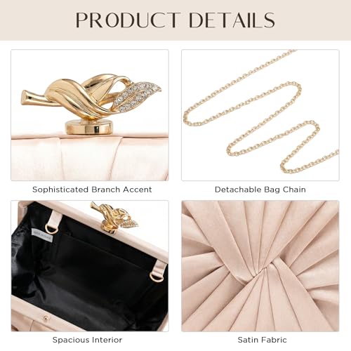 Image of CHUNLI Satin Clutch Bag, Elegant Clutch Purse for Women, Gold Evening Bags | CHUNLI Formal Pleated Evening Bag, Womens Clutches Champagne,Elegant Small Clutch Purse for Wedding Party Dressy Cocktail