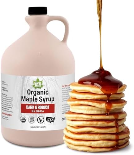 Maple Valley Organic Pure Maple Syrup, Dark & Robust Better Than Pancake Syrup, Use for Coffee or All-Natural Sugar Substitute in Cooking and Baking (128oz Plastic Jug)