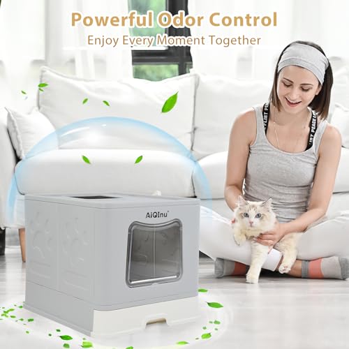 Caja de arena cerrada XL plegable para gato con tapa miniatura 5