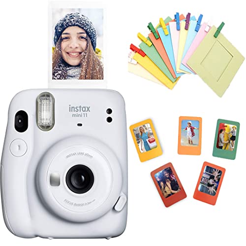 Fujifilm Instax Mini 11 Instant Camera + Photo Bunting + Photo Magnet Frame (ICE White, MINI11)