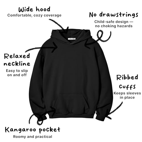 Image of Ohoo Youth French Terry Pullover Hoodie - 100% Cotton Pre-Shrunk Soft Midweight Sweatshirt for Boys Girls