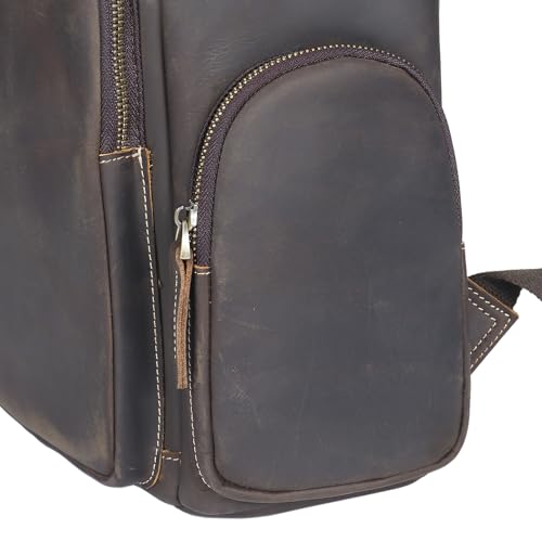 Image of boshiho Genuine Leather Backpack for Men & Women, 13 Inch Laptop Backpack, Water-Resistant Business Travel Backpack, Premium Crazy Horse Leather Work Bag (Dark Brown)
