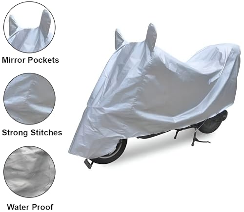 Image of AutoCart Bike Scooty Motorcycle Cover for Premium Bike (Silver Color) Also Suitable for All 125 CC Bikes and Scooty and Upto 150cc Pack of 1 | Design for Suzuki GIXXER
