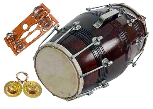 SM' Sai Musicals Professinal Mango Wood Nut & Bold Fitting Dholak Pooja Bhajan& for Musicals events Brown Colour-image-48