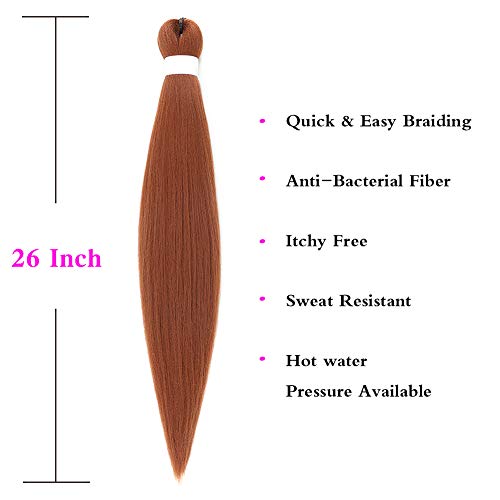 Alinyasha Pre Stretched Braiding Hair 8Packs 26 Inch Long Auburn Braids Hair Itch Free Hot Water Setting Synthetic Fiber Yaki Texture Crochet Braiding Hair Extension #TOP1