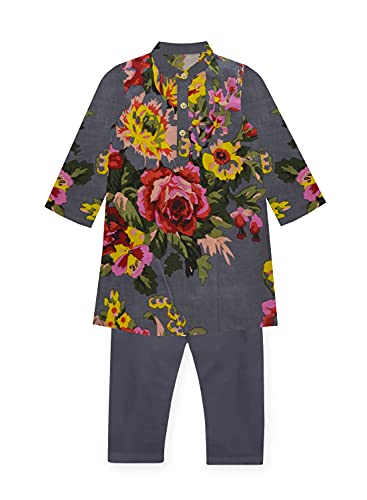 Image of A.T.U.N. (ALL THINGS UBER NICE) Boys Full Sleeve Cotton Floral Printed Kurta and Pyjama Set | Ethnic Clothing Set for Festival and Special Occasion | 2 Piece Set for Boys