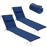 UFavo Home Chaise Lounge Cushions Outdoor Set of 2- Foldable Olefin Pool Lounge Chair Cushions with Ties,Headrest, 80x26 Inch, Waterproof Lounge Chair Pads Replacement for Lawn Garden, Navy Blue