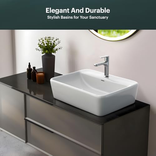 Image of Johnson Ruby Table Top Basin | 475x360x135mm | Ceramic Counter Top Basin for Bathroom, Dinning Hall | White | 10.5 Kg | 10 Years Warranty (P0414PW0022)