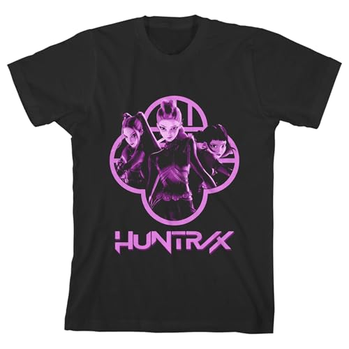 Kpop Demon Hunters Huntrx Girls Black Crew Neck Short Sleeve Tee-XL