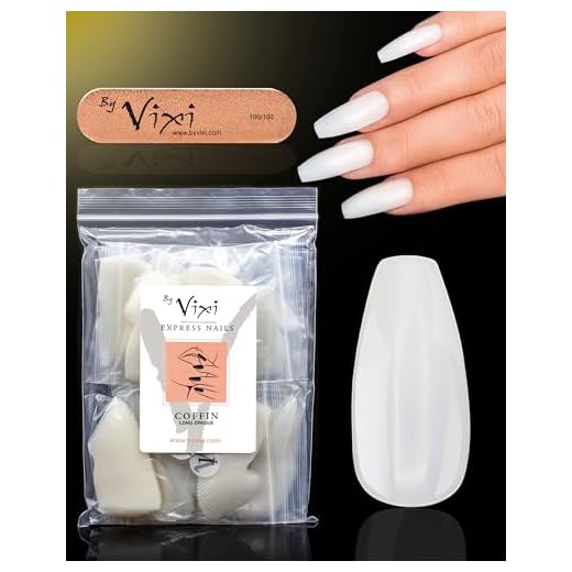 By Vixi 500stk LÅNG KISTA/BALLERINA NAGELSATS med GRATIS LIM och PREP-FIL, 10 storlekar - Ogenomskinlig Express heltäckande lösfingernagelförlängningar för salongproffs och hemmabruk