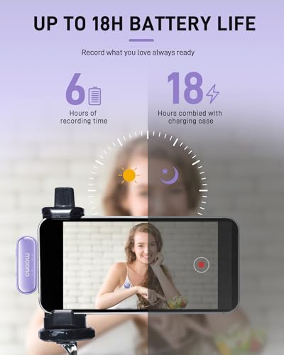 Image of MAONO Wireless Collar Mic for YouTube PC and Type C Mobile, Noise Cancellation Lapel mic with 6H Battery, 100m Transmission, Gain, Mute, Monitoring for YouTube, Vlogging, Podcasting (WM620-Purple)