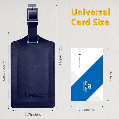 Image of Travelambo Luggage Tags for Suitcases PU Leather Travel Tags Bag Tags Privacy Protection Travel Essentials, Deep Blue, 4 inch X 3 inchX 0.6 inch