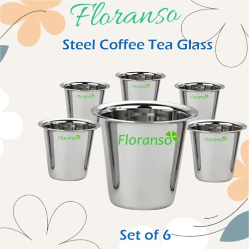 Image of 200 ml Stainless Steel Sober Big Milk Tea Coffee Water Glass Cup (200 ml Set of 6 pcs)