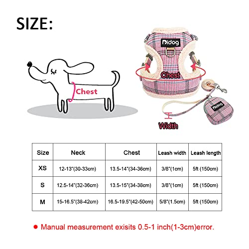Didog Soft/Cosy Dog Vest Harness And Leash Set With Cute Bags, No Pull Escape Proof Breathable Mesh Dog Harness,Classic Plaid/Back Openable,Fit Walking Small Dogs, Cats,Pink,S #TOP5