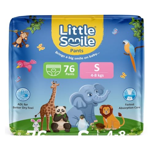 Image of Baby Diapers Pant Style | Size - S - 76 (Pack of 1) | Odorless and Antibacterial Layer with Urine Indicator (76 Pieces)